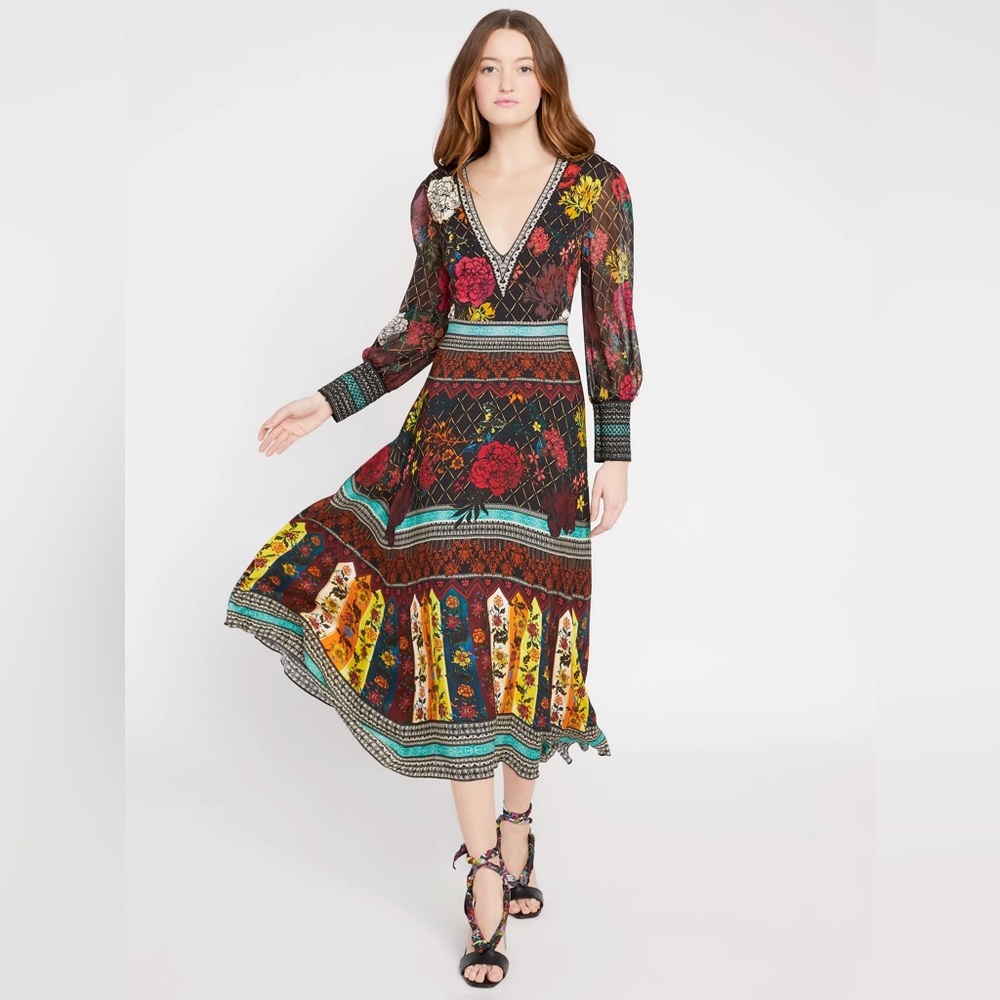 NWT $595 Alice + Olivia Janey V Neck Flare Dress